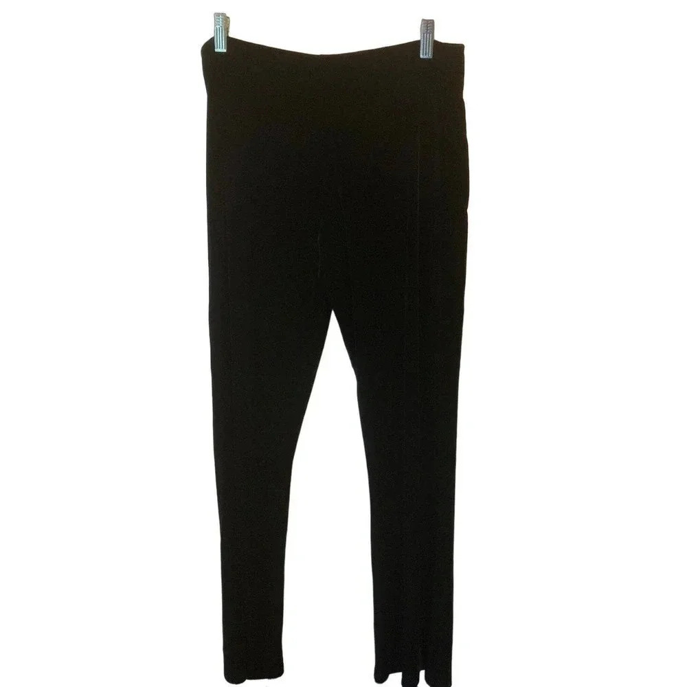 123 Flared legs Black Velvet Velour Casual Pull On  Pants Women Size L